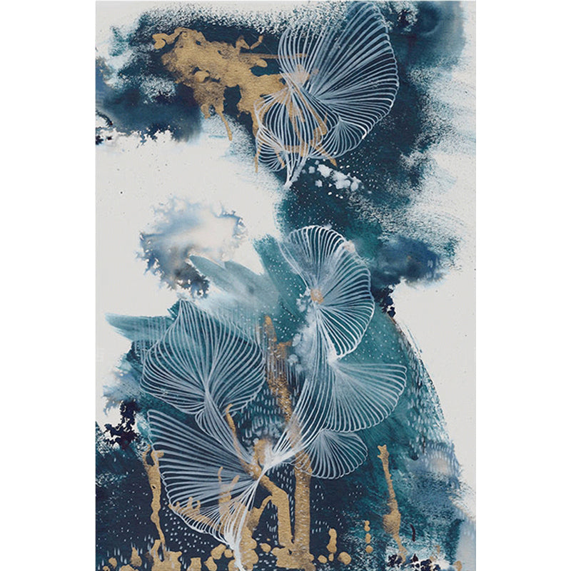 Sikunuo | Blue Modernism Rug Polyester Swirl Stripes and Watercolor Pattern Rug Pet-Friendly Washable Non-Slip Rug for Bedroom