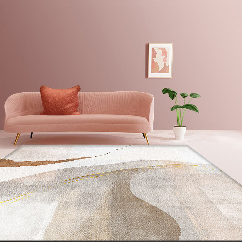 Sikunuo | Brown Parlour Rug Simplicity Abstract Rug Polyester Machine Washable Non-Slip Backing Carpet