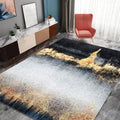Sikunuo | Funky Abstract Rug Black and Gold Industrial Carpet Polyester Non-Slip Washable Pet-Friendly Area Rug for Living Room
