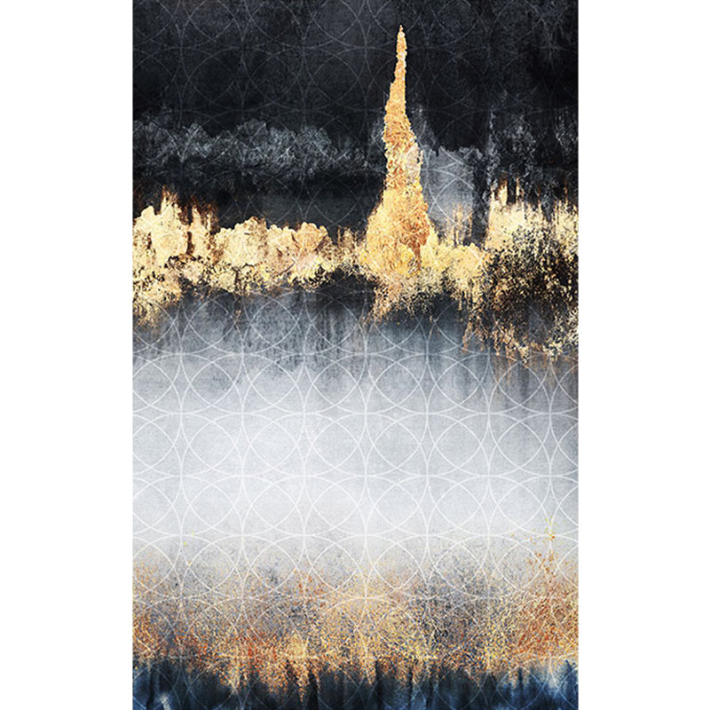 Sikunuo | Funky Abstract Rug Black and Gold Industrial Carpet Polyester Non-Slip Washable Pet-Friendly Area Rug for Living Room