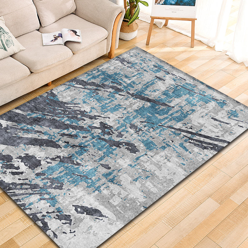Sikunuo | Modern Parlour Rug Blue Abstract Rug Polyester Machine Washable Non-Slip Back Pet Friendly Indoor Rug