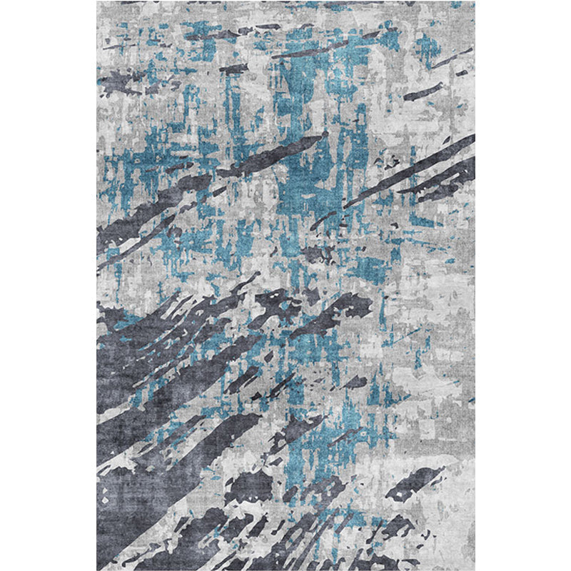 Sikunuo | Modern Parlour Rug Blue Abstract Rug Polyester Machine Washable Non-Slip Back Pet Friendly Indoor Rug