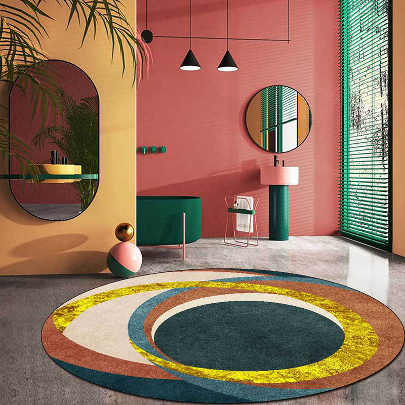 Sikunuo | Exotic Novelty Indoor Rug Golden Circles Area Rug Stain Resistant Rug for Home Decor