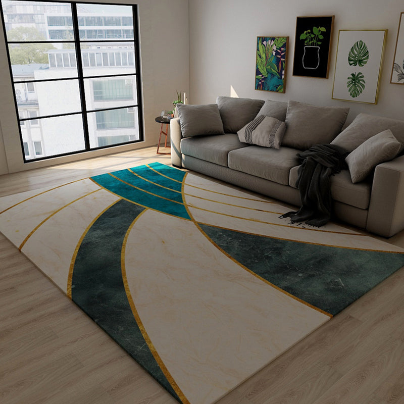 Sikunuo | Dark Color Block Abstract Rug Polypropylene Minimalist Carpet Stain Resistant Non-Slip Back Rug for Bedroom
