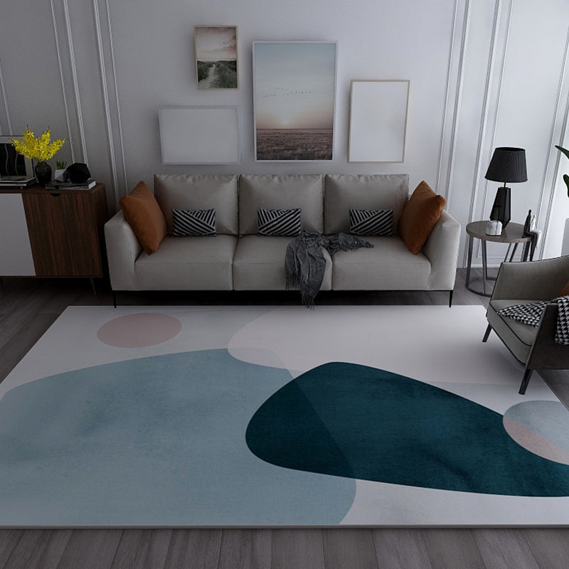 Sikunuo | Morandi Color Living Room Rug Creative Geometric Pattern Rug Polyester Non-Slip Washable Area Rug
