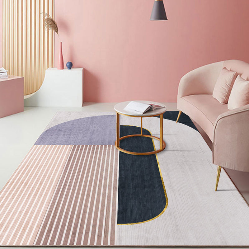 Sikunuo | Pastel Color Scandinavian Carpet Polypropylene Geometric Shapes and Lines Carpet Non-Slip Underlay Carpet for Home