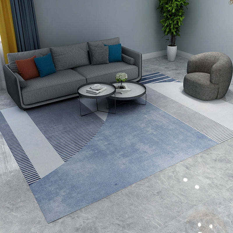 Sikunuo | Soft Blue Geometric Carpet Polyester Minimalism Rug Non-Slip Pet Friendly Area Rug for Living Room