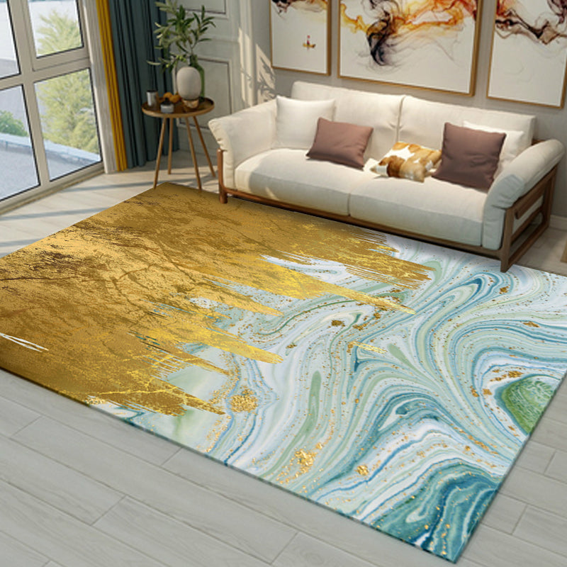 Sikunuo | Cyberpunk Living Room Carpet Multi Color Abstract Foil Streams Carpet Polyester Machine Washable Area Rug