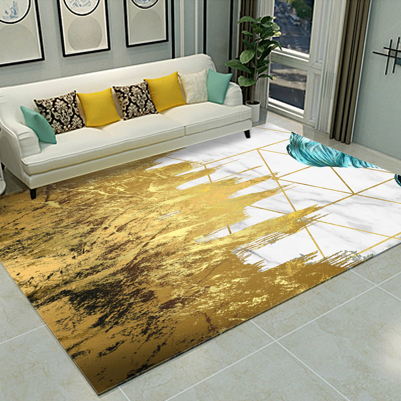 Sikunuo | Cyberpunk Living Room Carpet Multi Color Abstract Foil Streams Carpet Polyester Machine Washable Area Rug