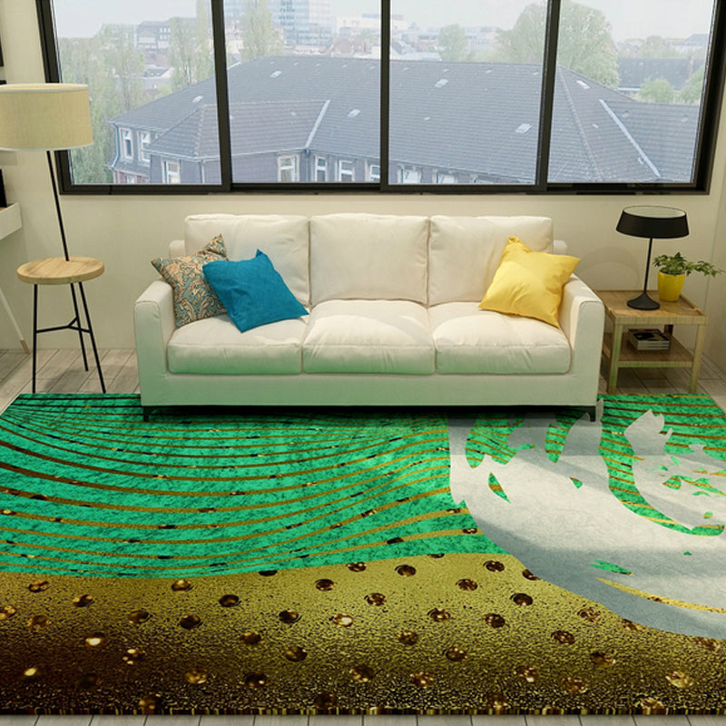 Sikunuo | Cyberpunk Living Room Carpet Multi Color Abstract Foil Streams Carpet Polyester Machine Washable Area Rug