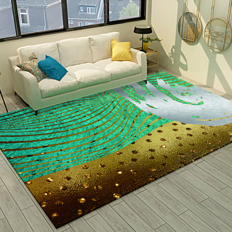 Sikunuo | Cyberpunk Living Room Carpet Multi Color Abstract Foil Streams Carpet Polyester Machine Washable Area Rug