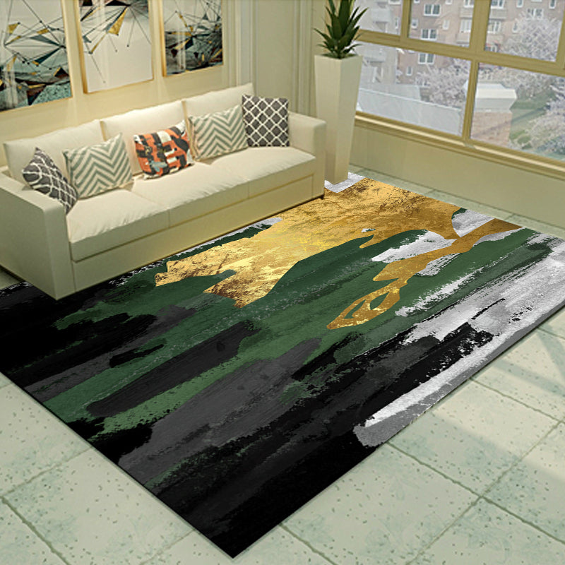 Sikunuo | Cyberpunk Living Room Carpet Multi Color Abstract Foil Streams Carpet Polyester Machine Washable Area Rug