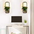 Sikunuo | 1 Bulb Cylindrical Wall Lamp Lodge Black/White/Gold Fabric Wall Light with Warm/White Light and Plant Pot