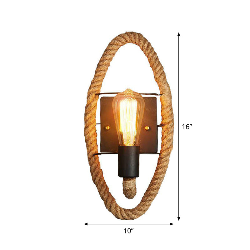 Sikunuo | Single rope wrapped wall light farmhouse brown oval/round dining room wall mounted light with open lamp design