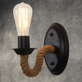 Sikunuo | Black 1 Bulb Wall Lamp Fixture Lodge Metal Oval/Round Back Plate Wall Light with Curved Rope Arm