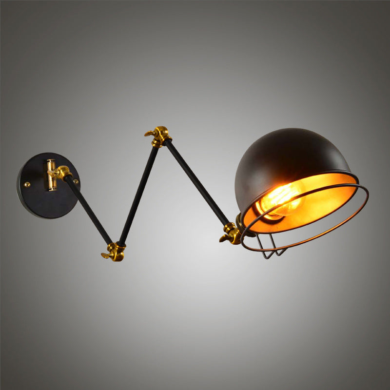 Sikunuo | Bowl Restaurant Adjustable Wall Lamp Vintage Metal Single Black Wall-Mounted Lamp with Wire Protection, 4"+4"/8"+8"/12"+6" Width