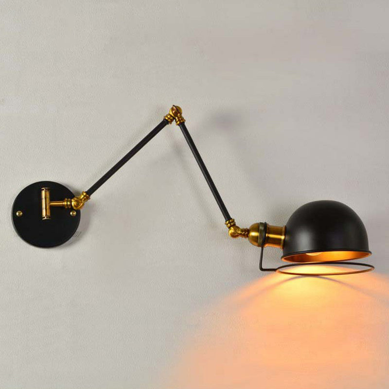 Sikunuo | Bowl Restaurant Adjustable Wall Lamp Vintage Metal Single Black Wall-Mounted Lamp with Wire Protection, 4"+4"/8"+8"/12"+6" Width