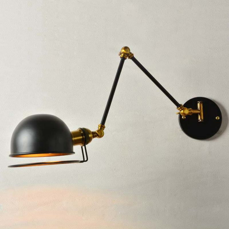 Sikunuo | Bowl Restaurant Adjustable Wall Lamp Vintage Metal Single Black Wall-Mounted Lamp with Wire Protection, 4"+4"/8"+8"/12"+6" Width