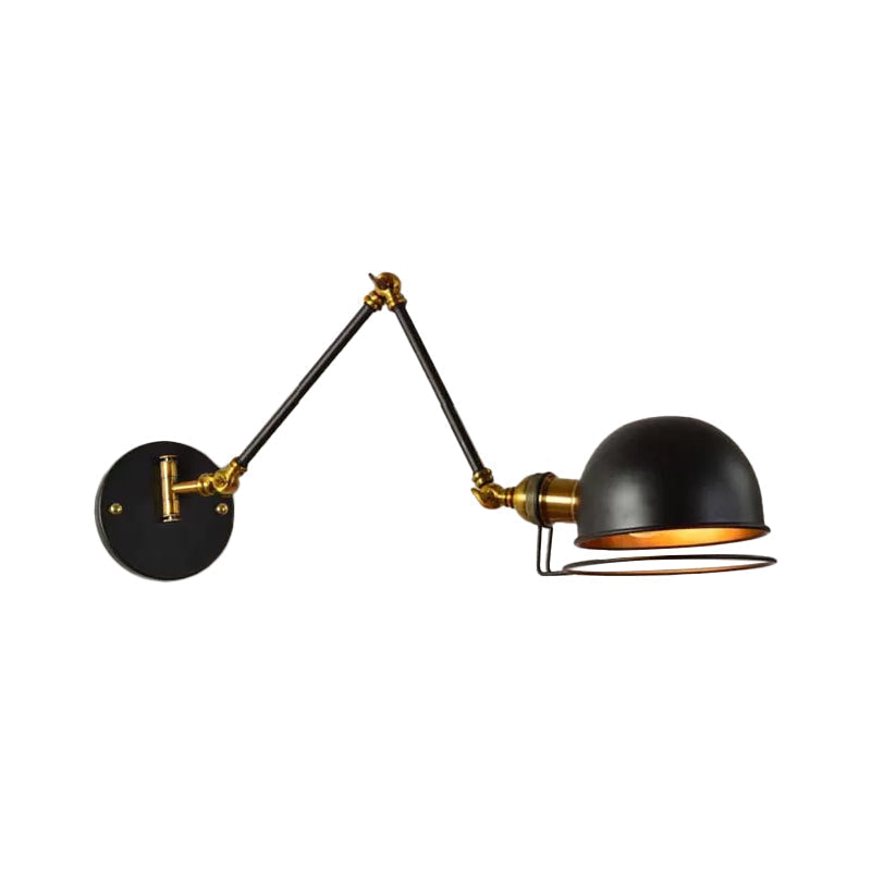 Sikunuo | Bowl Restaurant Adjustable Wall Lamp Vintage Metal Single Black Wall-Mounted Lamp with Wire Protection, 4"+4"/8"+8"/12"+6" Width