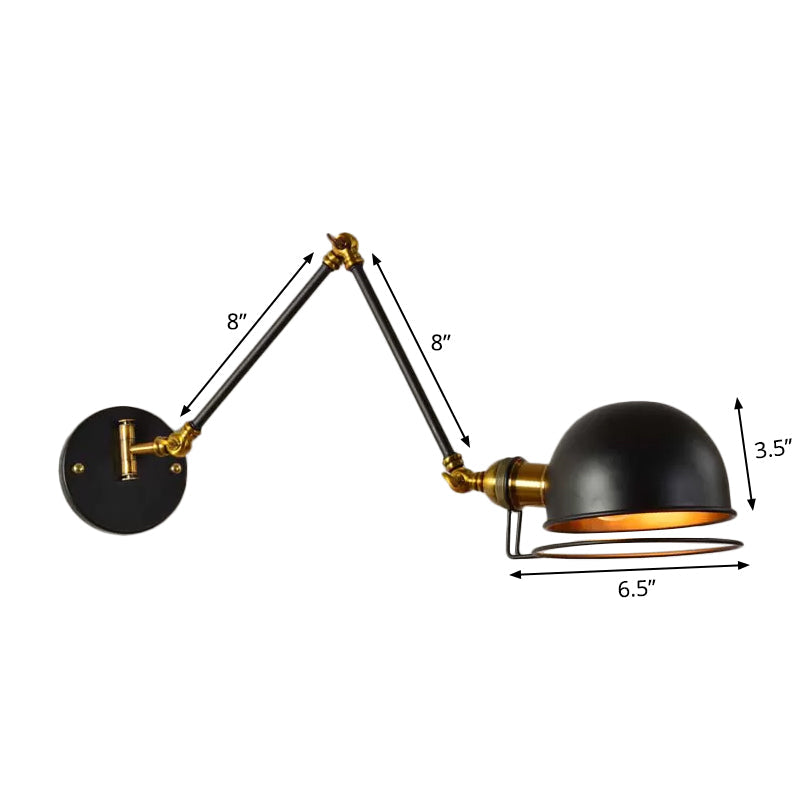 Sikunuo | Bowl Restaurant Adjustable Wall Lamp Vintage Metal Single Black Wall-Mounted Lamp with Wire Protection, 4"+4"/8"+8"/12"+6" Width
