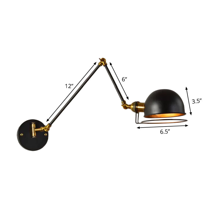 Sikunuo | Bowl Restaurant Adjustable Wall Lamp Vintage Metal Single Black Wall-Mounted Lamp with Wire Protection, 4"+4"/8"+8"/12"+6" Width