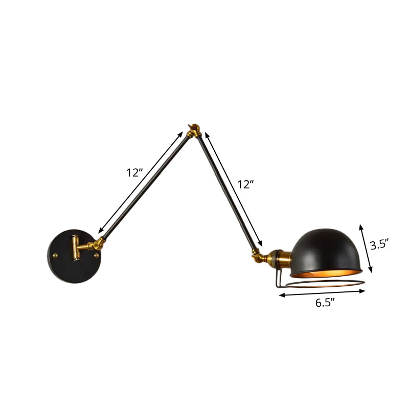 Sikunuo | Bowl Restaurant Adjustable Wall Lamp Vintage Metal Single Black Wall-Mounted Lamp with Wire Protection, 4"+4"/8"+8"/12"+6" Width