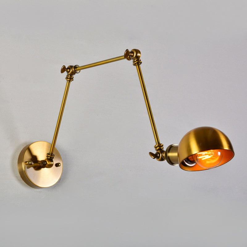 Sikunuo | Adjustable 3-Joint Arm Iron Wall Lighting Vintage 1 Bulb Studio Wall Mount Light with Dome Shade in Gold