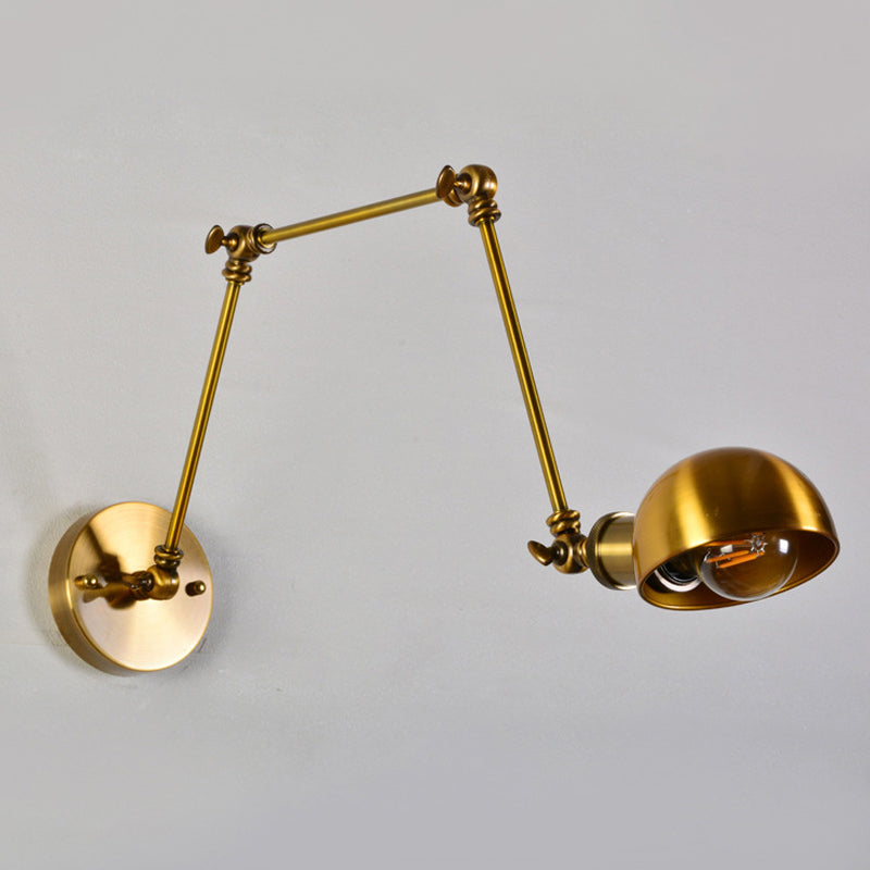 Sikunuo | Adjustable 3-Joint Arm Iron Wall Lighting Vintage 1 Bulb Studio Wall Mount Light with Dome Shade in Gold