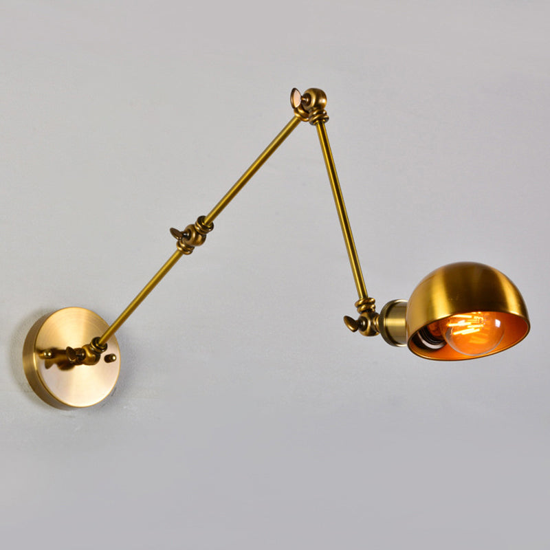 Sikunuo | Adjustable 3-Joint Arm Iron Wall Lighting Vintage 1 Bulb Studio Wall Mount Light with Dome Shade in Gold