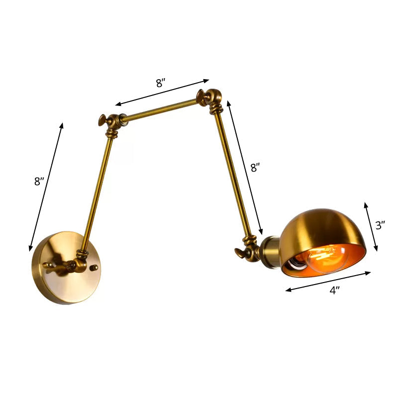 Sikunuo | Adjustable 3-Joint Arm Iron Wall Lighting Vintage 1 Bulb Studio Wall Mount Light with Dome Shade in Gold
