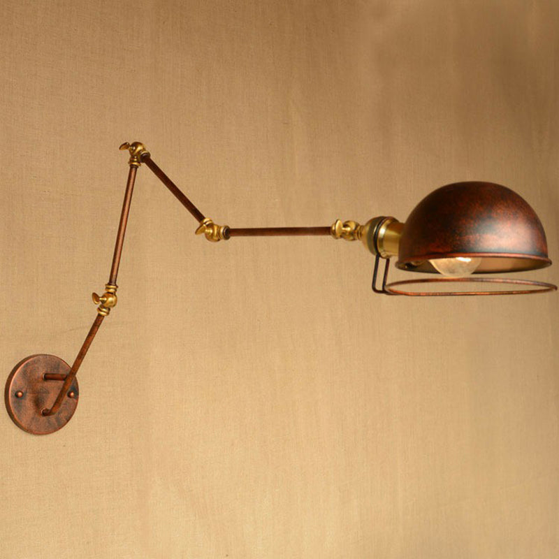 Sikunuo | Iron Rust Wall Reading Lamp Semi-Spherical 1-Light Farmhouse Wall Mounted Lighting with Rotatable Arm and Wire Guard