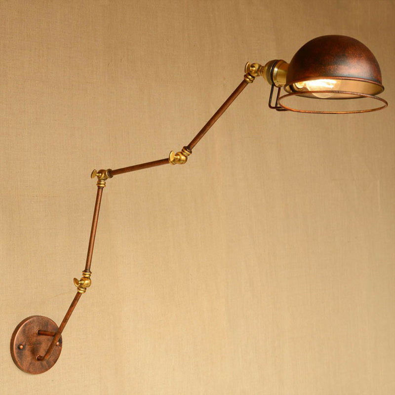Sikunuo | Iron Rust Wall Reading Lamp Semi-Spherical 1-Light Farmhouse Wall Mounted Lighting with Rotatable Arm and Wire Guard