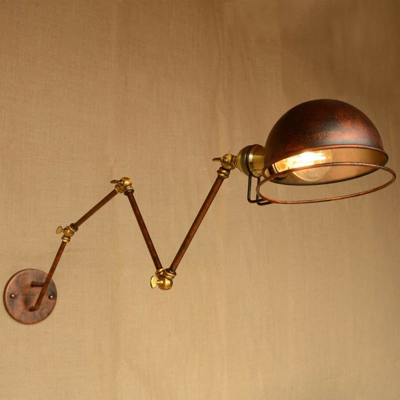 Sikunuo | Iron Rust Wall Reading Lamp Semi-Spherical 1-Light Farmhouse Wall Mounted Lighting with Rotatable Arm and Wire Guard