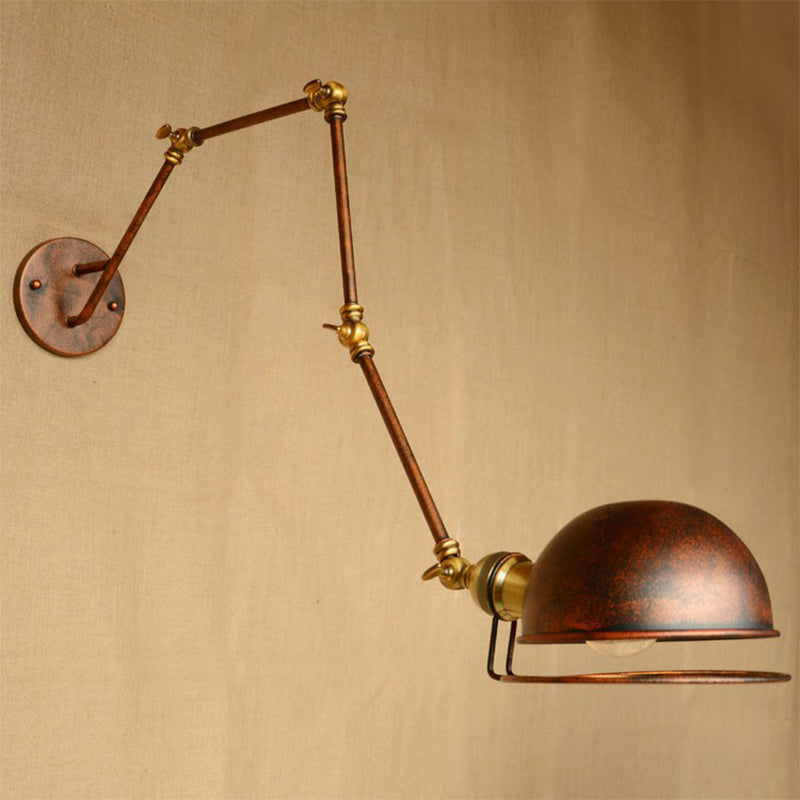 Sikunuo | Iron Rust Wall Reading Lamp Semi-Spherical 1-Light Farmhouse Wall Mounted Lighting with Rotatable Arm and Wire Guard