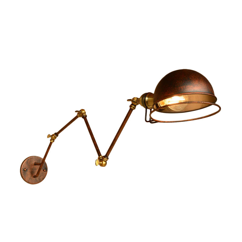 Sikunuo | Iron Rust Wall Reading Lamp Semi-Spherical 1-Light Farmhouse Wall Mounted Lighting with Rotatable Arm and Wire Guard