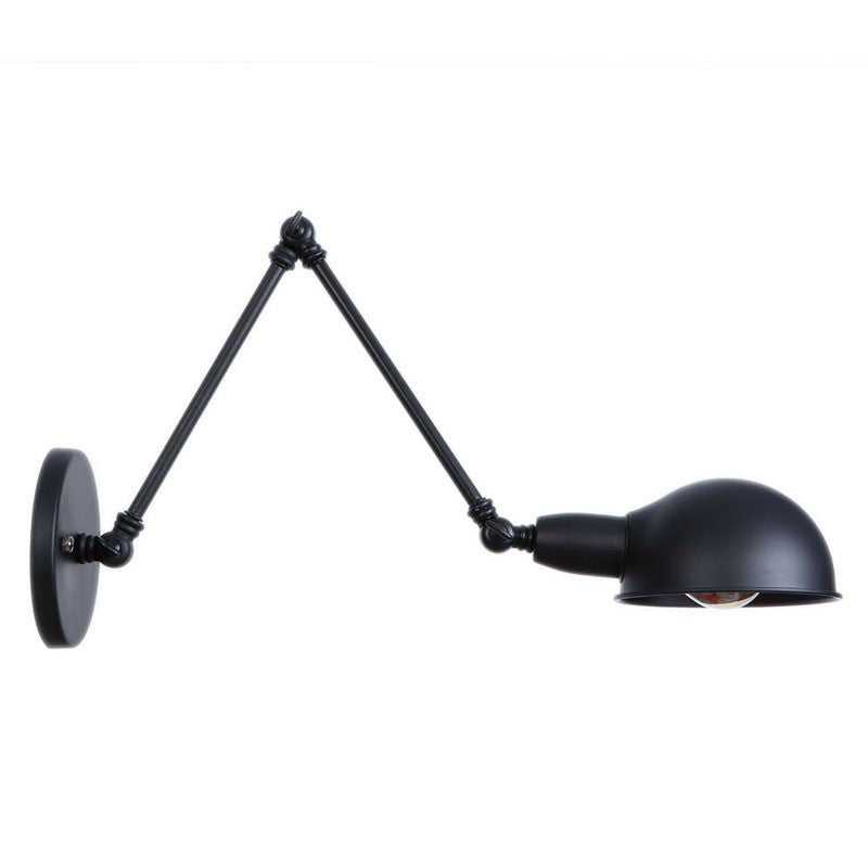 Sikunuo | Industrial Dome-Shaped Wall Lamp Kit Single Bulb Iron Wall Mount Lighting Fixture with Swing Arm in Black, 6"+6"/12"+6" W
