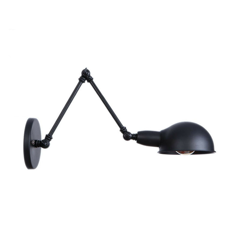 Sikunuo | Industrial Dome-Shaped Wall Lamp Kit Single Bulb Iron Wall Mount Lighting Fixture with Swing Arm in Black, 6"+6"/12"+6" W