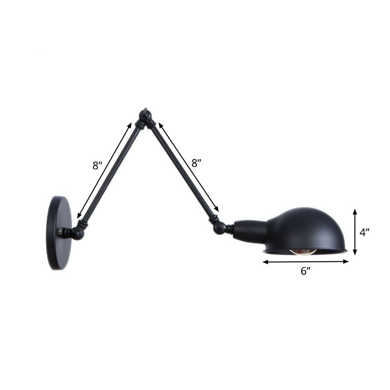 Sikunuo | Industrial Dome-Shaped Wall Lamp Kit Single Bulb Iron Wall Mount Lighting Fixture with Swing Arm in Black, 6"+6"/12"+6" W