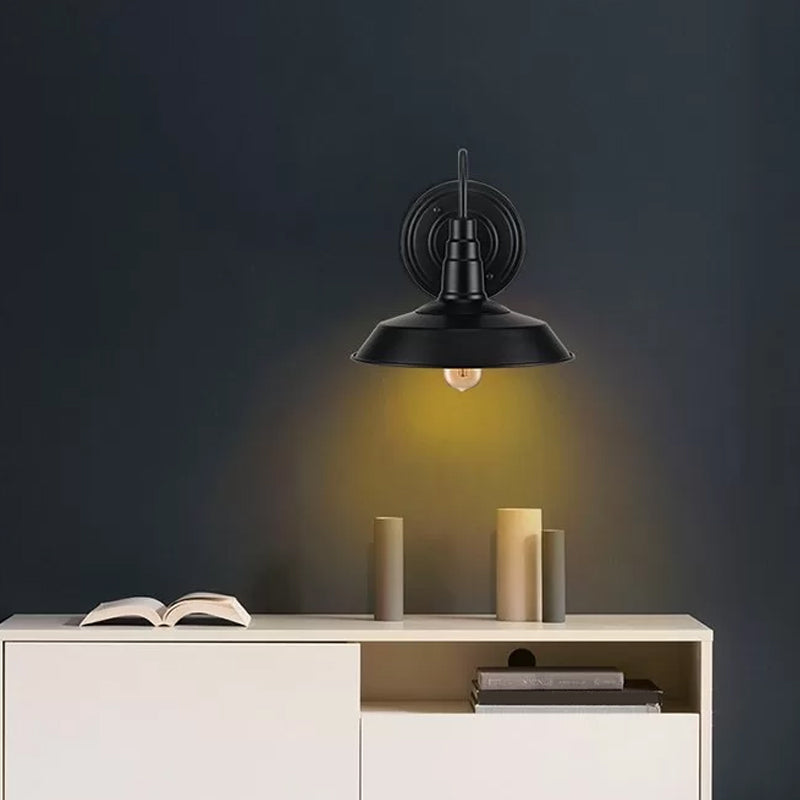 Sikunuo | Metallic black wall lamp socket barn shade 1 head rustic wall-mounted lamp with goose neck arm