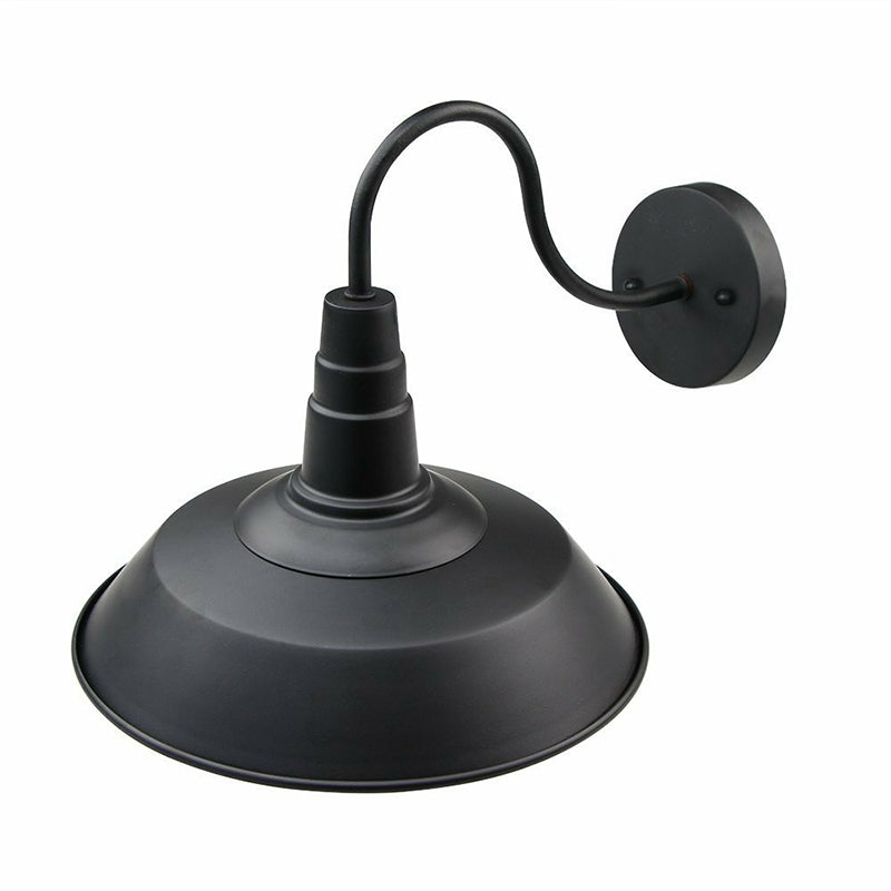 Sikunuo | Metallic black wall lamp socket barn shade 1 head rustic wall-mounted lamp with goose neck arm