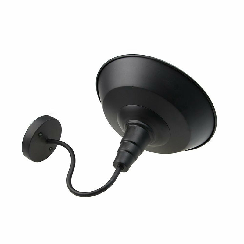 Sikunuo | Metallic black wall lamp socket barn shade 1 head rustic wall-mounted lamp with goose neck arm
