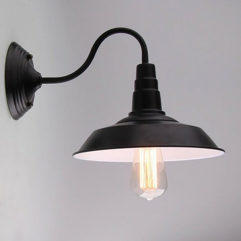 Sikunuo | Vintage Barn Wall Lighting 10"/14" Wide 1-Light Metal Gooseneck Wall Mount Lighting in Black