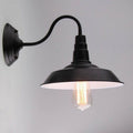 Sikunuo | Vintage Barn Wall Lighting 10"/14" Wide 1-Light Metal Gooseneck Wall Mount Lighting in Black