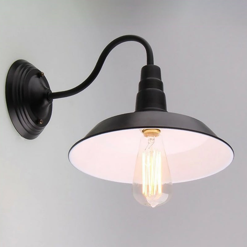Sikunuo | Vintage Barn Wall Lighting 10"/14" Wide 1-Light Metal Gooseneck Wall Mount Lighting in Black