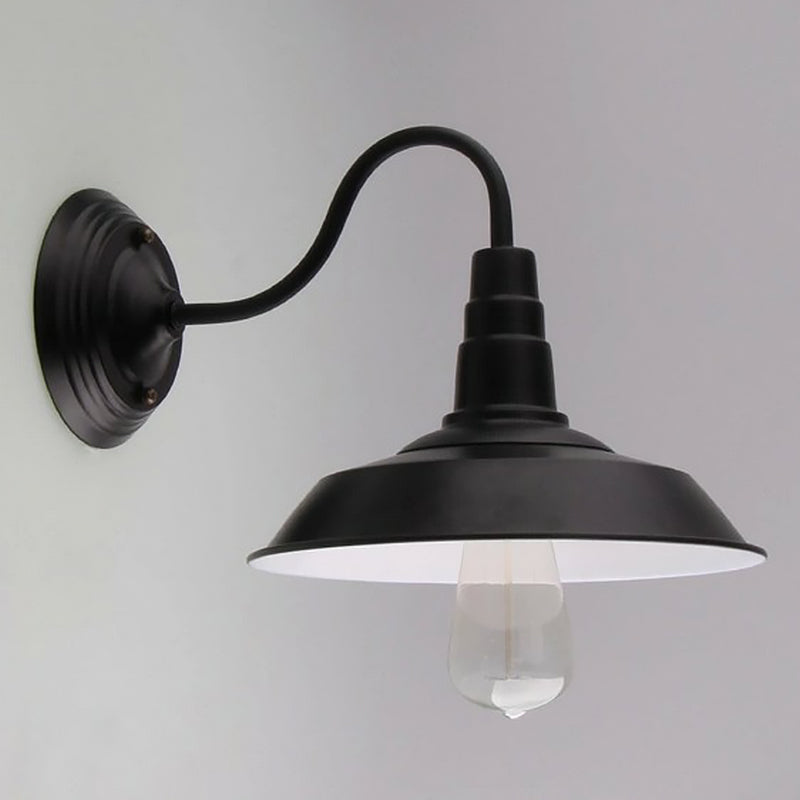 Sikunuo | Vintage Barn Wall Lighting 10"/14" Wide 1-Light Metal Gooseneck Wall Mount Lighting in Black