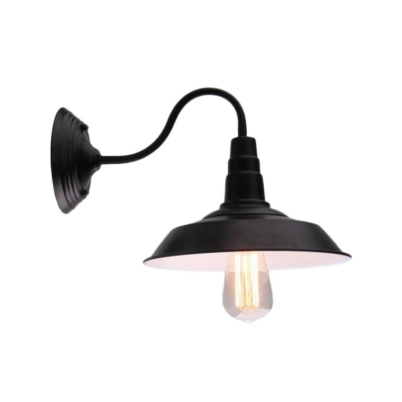Sikunuo | Vintage Barn Wall Lighting 10"/14" Wide 1-Light Metal Gooseneck Wall Mount Lighting in Black
