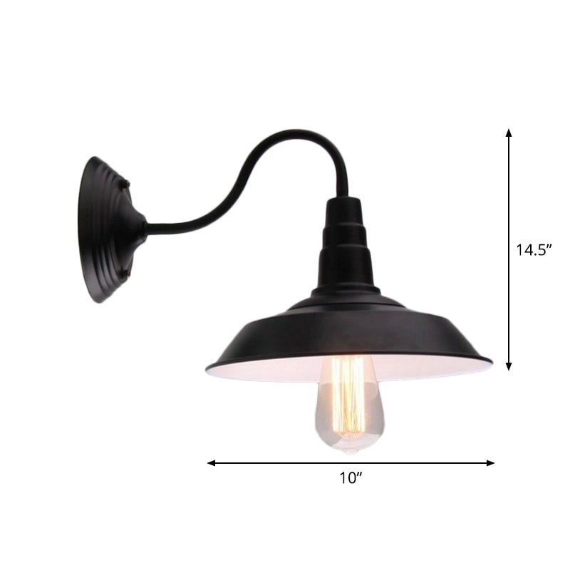 Sikunuo | Vintage Barn Wall Lighting 10"/14" Wide 1-Light Metal Gooseneck Wall Mount Lighting in Black