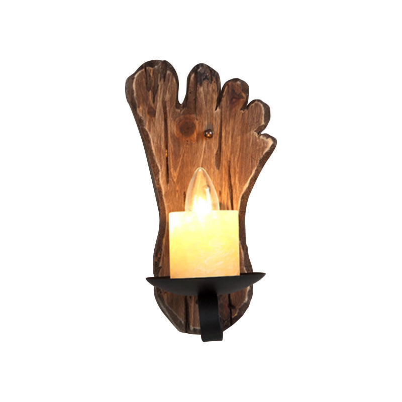 Sikunuo | 1-Light Lantern Wall Light Kit Landscape Brown Clear Glass Wall Pendant Lamp with Rectangular/Semi-Circular Wood Backplate
