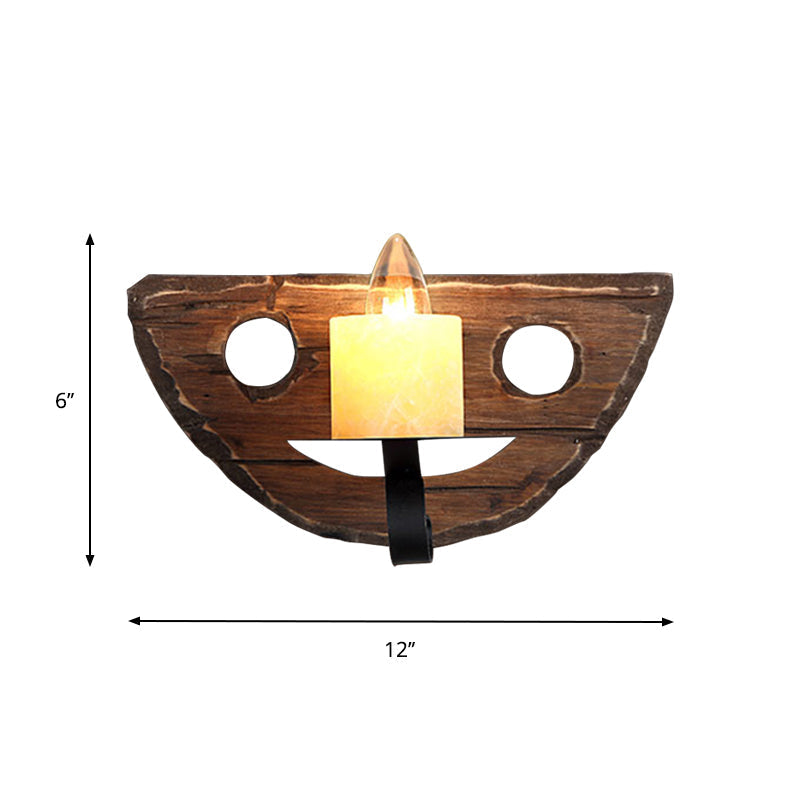 Sikunuo | 1-Light Lantern Wall Light Kit Landscape Brown Clear Glass Wall Pendant Lamp with Rectangular/Semi-Circular Wood Backplate