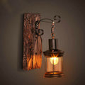 Sikunuo | Brown Lantern Wall Hanging Lamp Nautical Wood Single Bulb Bistro Wall Mounted Lighting Fixture